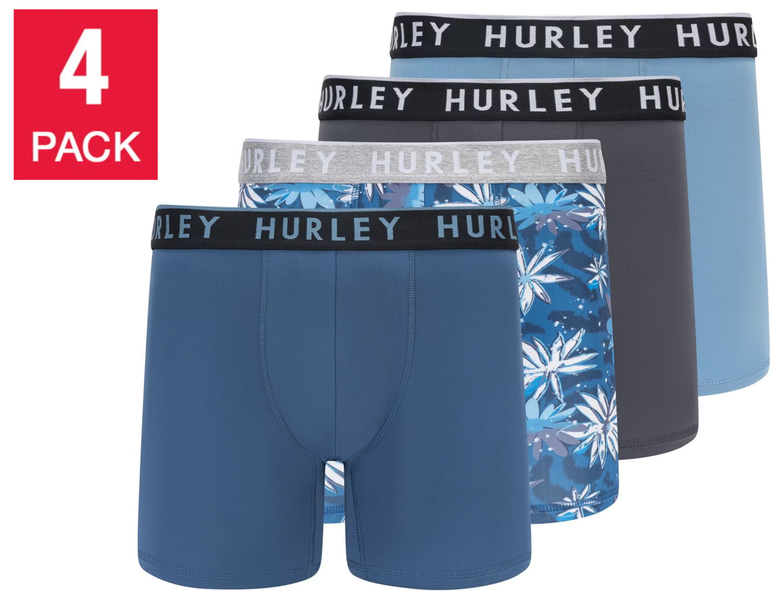 Hurley Men's Mens Boxer Brief, Assorted Colors (4-Pack)